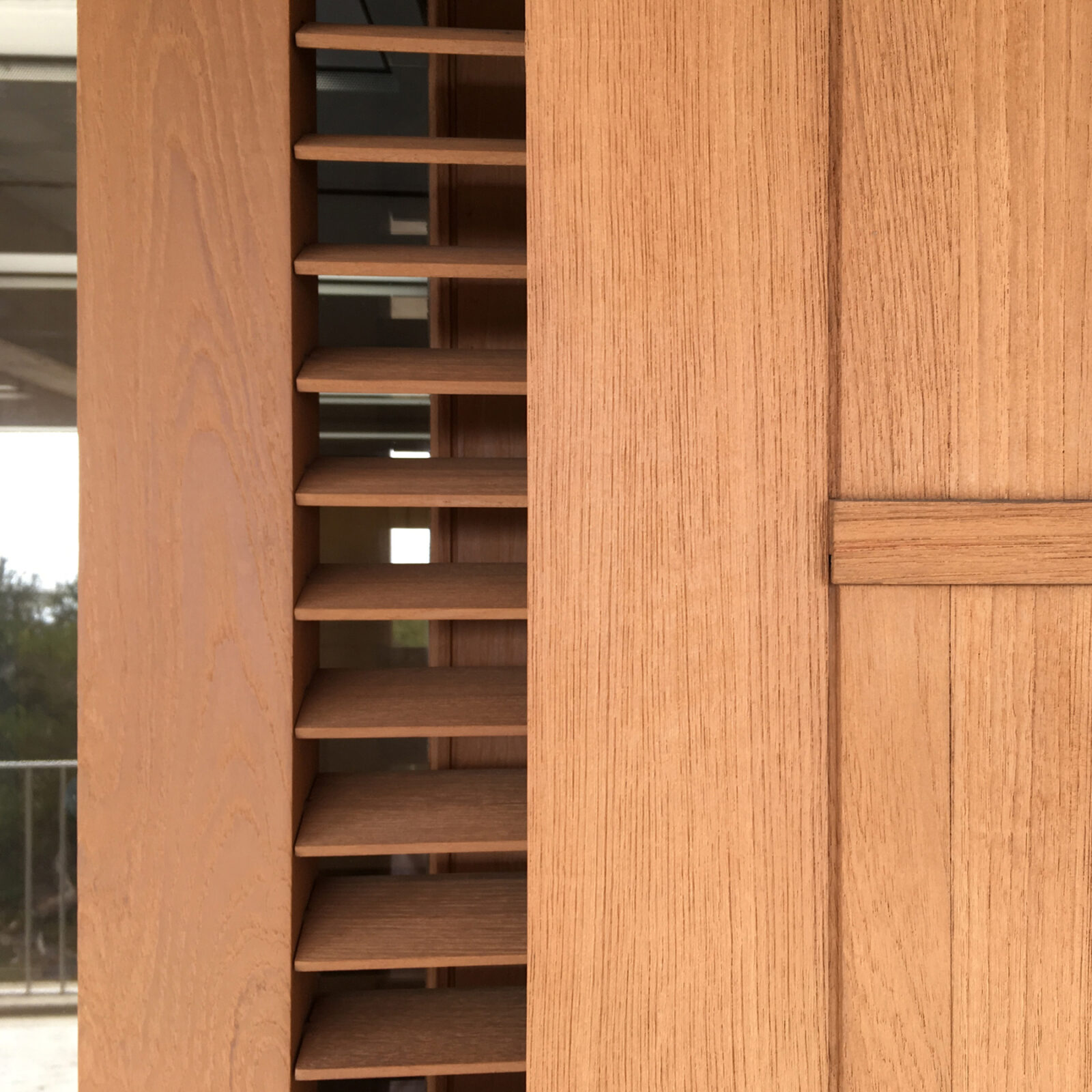 Wooden window frames, Salk Institute in La Jolla, California