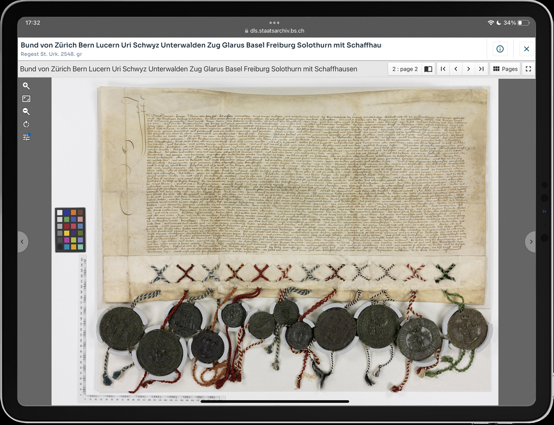 Screenshot of the online application of the State Archives of Canton Basel-Stadt and Canton St. Gallen.